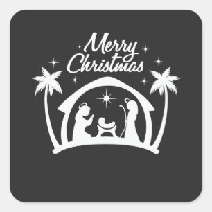 Sticker Carré Joyeux Noël de naissance de Jésus-Christ