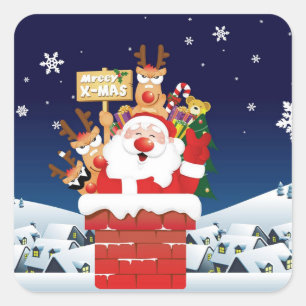 Sticker Carré Joyeux Noël de Père Noël Crew