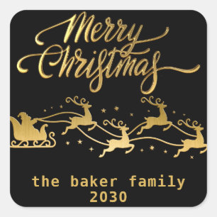 Sticker Carré Joyeux Noël de Père Noël Reindeer Sleight Black