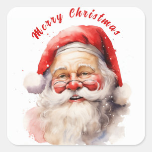Sticker Carré Joyeux Noël du Père Noël souriant