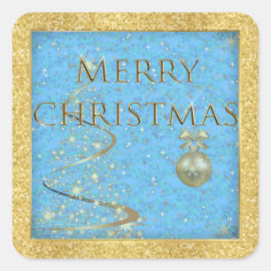 Sticker Carré Joyeux Noël en or et bleu