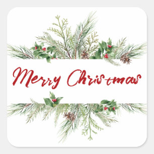 Sticker Carré Joyeux Noël encadré Hiver Voeux
