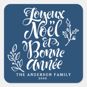 Sticker Carré Joyeux Noël et Bonne Année Marine bleu