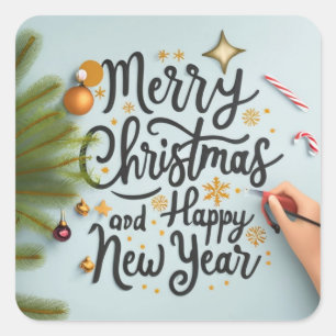 Sticker Carré joyeux Noël et joyeux nouvel an