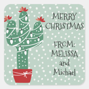 Sticker Carré Joyeux Noël Feliz Navidad Cactus