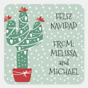 Sticker Carré Joyeux Noël Feliz Navidad Cactus