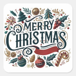 Sticker Carré Joyeux Noël Festif