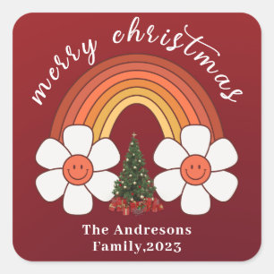 Sticker Carré Joyeux Noël festif Rainbow Personnalisé