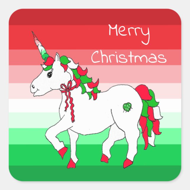 Sticker Carré Joyeux Noël Festive Unicorn Fêtes (Devant)