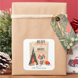 Sticker Carré Joyeux Noël   Fêtes rétro moderne du milieu du siè