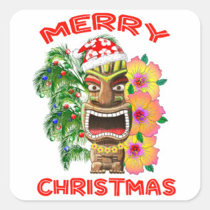 Sticker Carré Joyeux Noël Funny Père Noël Tiki