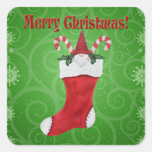 Sticker Carré Joyeux Noël Gnome dans Stocker Green Sucre de can