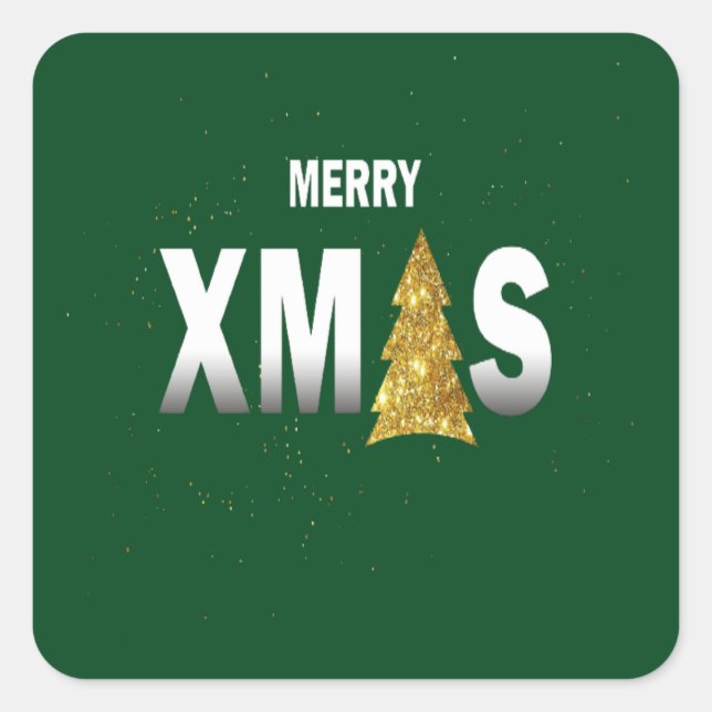 Sticker Carré Joyeux Noël Gold Christmas Tree Design (Devant)