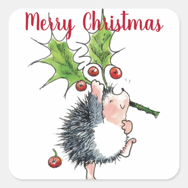 Sticker Carré Joyeux Noël Holly Hedgehog (Devant)