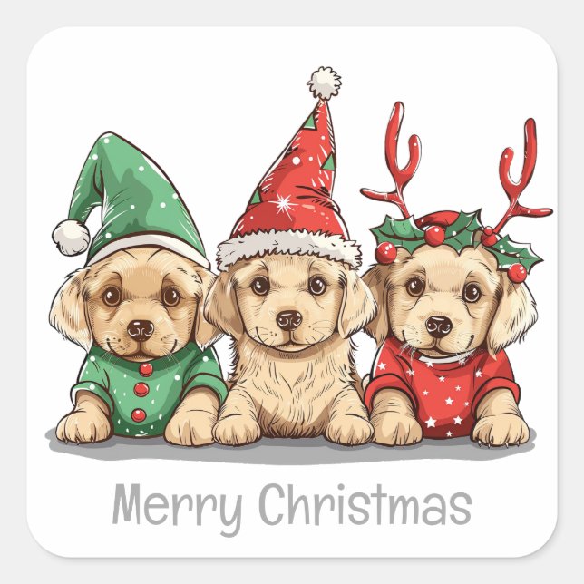 Sticker Carré Joyeux Noël Jaune Labrador Retriever Dogs (Devant)