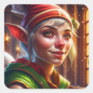 Sticker Carré Joyeux Noël Joli Elf