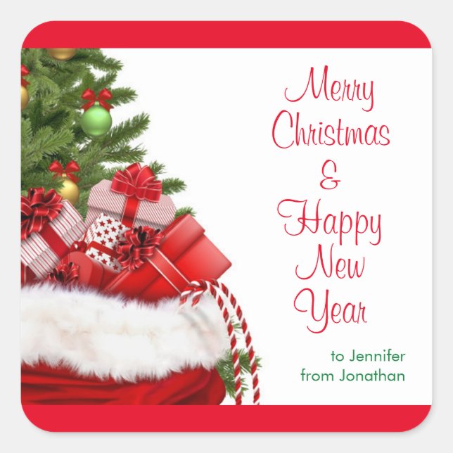 Sticker Carré Joyeux Noël Joyeux Nouvel An Texte Modèle (Devant)