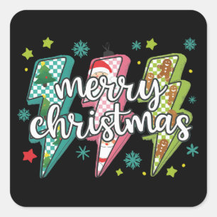 Sticker Carré Joyeux Noël Lightning Prépa Coquette Xmas