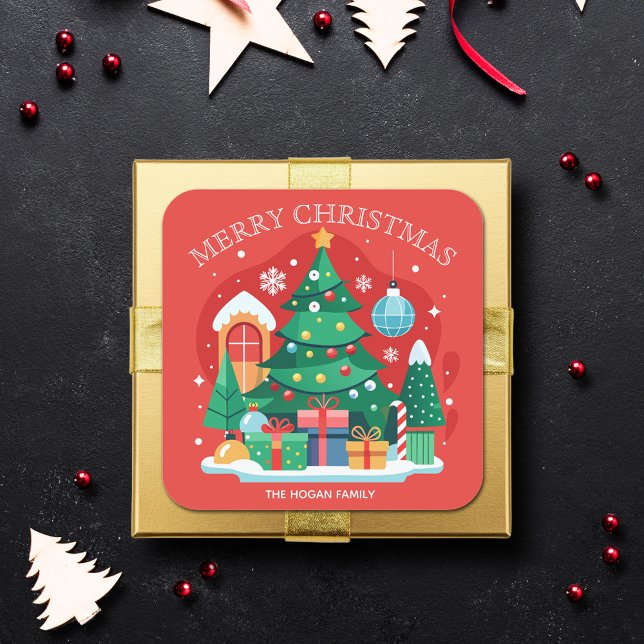 Sticker Carré Joyeux Noël Maison Nourriture Vacances Cuisine (Merry Christmas personalized stickers for homemade food holiday baking and gifts)