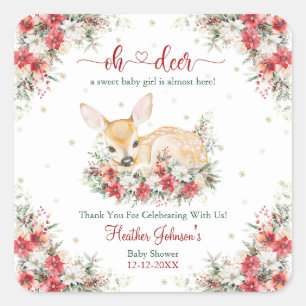 Sticker Carré Joyeux Noël Mignon Bébé Cerf Fête Prénatale