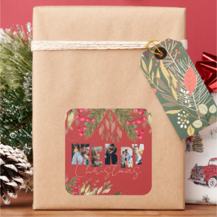 Sticker Carré Joyeux Noël Multi Photo Red Gold Fête