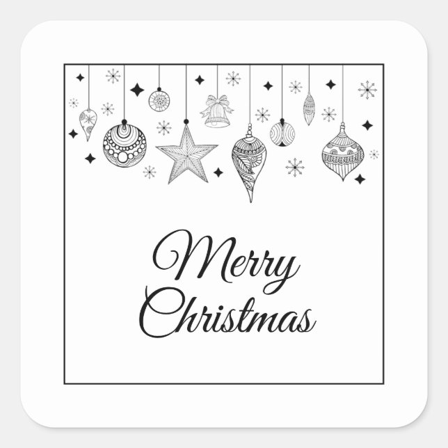 Sticker Carré Joyeux Noël noir et blanc Baubles (Devant)