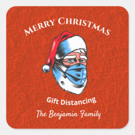 Sticker Carré Joyeux Noël Père Noël Masque Visage