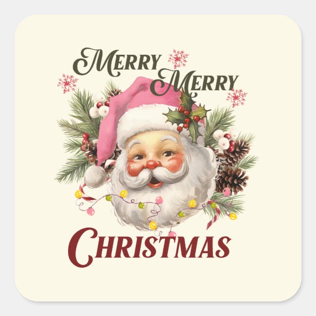 Sticker Carré Joyeux Noël - Père Noël rose (Devant)