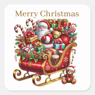 Sticker Carré Joyeux Noël Père Noël traîneau ajouter du texte