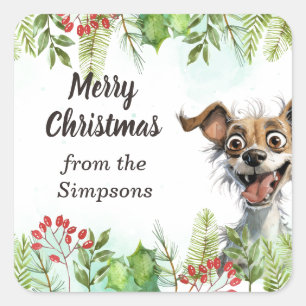Sticker Carré Joyeux Noël personnalisé du nom chien