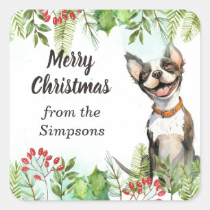 Sticker Carré Joyeux Noël personnalisé du nom chien