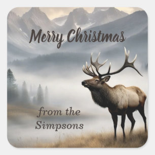 Sticker Carré Joyeux Noël personnalisé du nom Elk