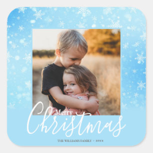 Sticker Carré Joyeux Noël Photo moderne Snowy Winter Blue