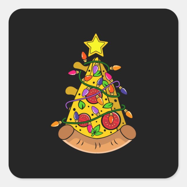Sticker Carré Joyeux Noël Pizza (Devant)