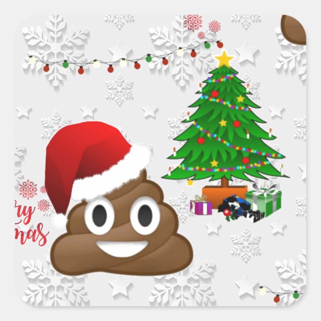 Sticker Carré joyeux noël poo émoji (Devant)