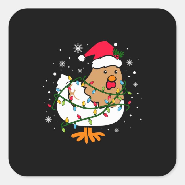 Sticker Carré Joyeux Noël Poulet de Noël Lumière (Devant)