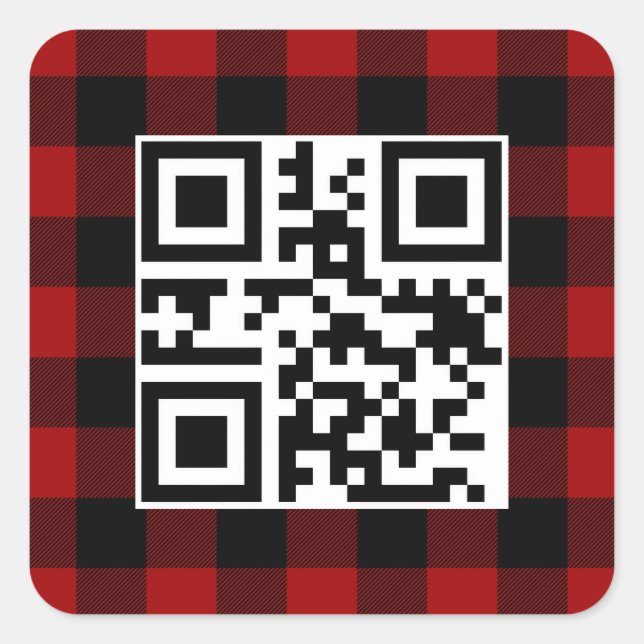 Sticker Carré Joyeux Noël QR Code Sur Buffalo Plaid (Devant)