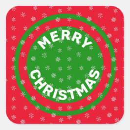 Sticker Carré Joyeux Noël Red Green & Snowflakes
