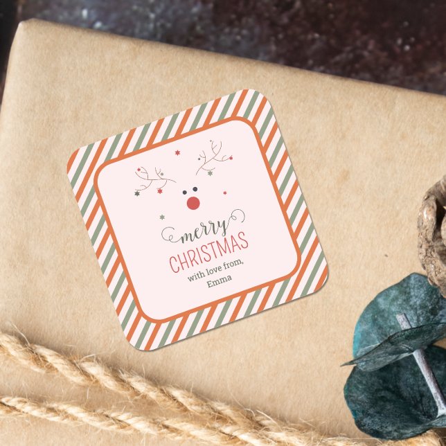 Sticker Carré Joyeux Noël rose (Créateur téléchargé)