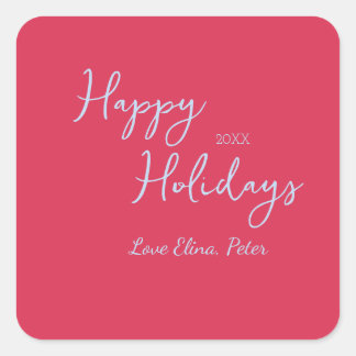 Sticker Carré Joyeux NOËL ROSE BLEU PASTEL MODERNE