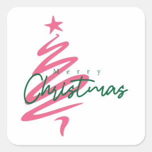 Sticker Carré Joyeux Noël rose et vert