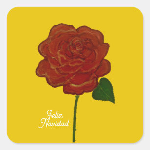 Sticker Carré Joyeux Noël Rose Rouge Peinte