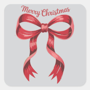 Sticker Carré Joyeux Noël Rouge Coquette Nœud Papillon Féminin 