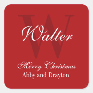 Sticker Carré Joyeux Noël Rouge et blanc Monogramme personnalisé