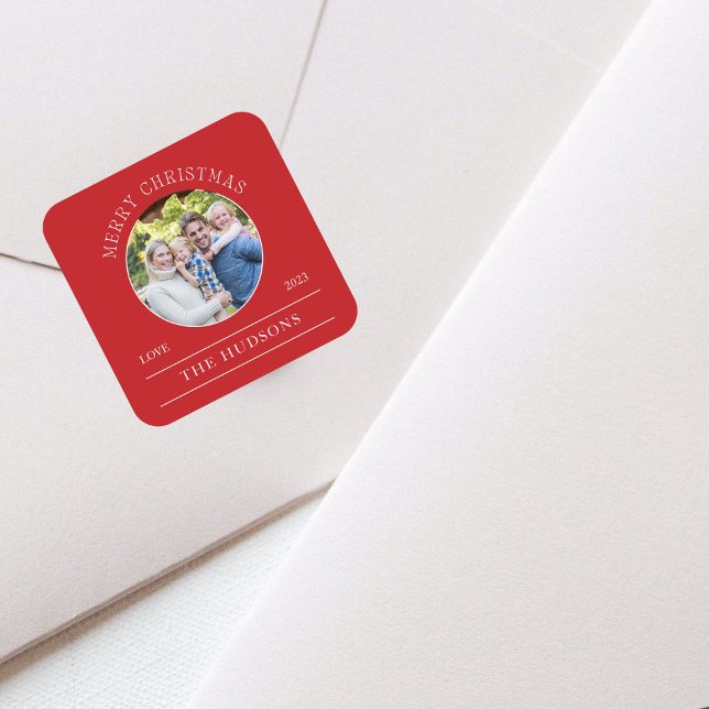 Sticker Carré Joyeux Noël Rouge moderne Photo (Créateur téléchargé)