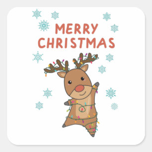 Sticker Carré Joyeux Noël Rudolph Rouge Neige renne