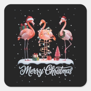 Sticker Carré Joyeux Noël Santa Flamant Lumière Neige Noël