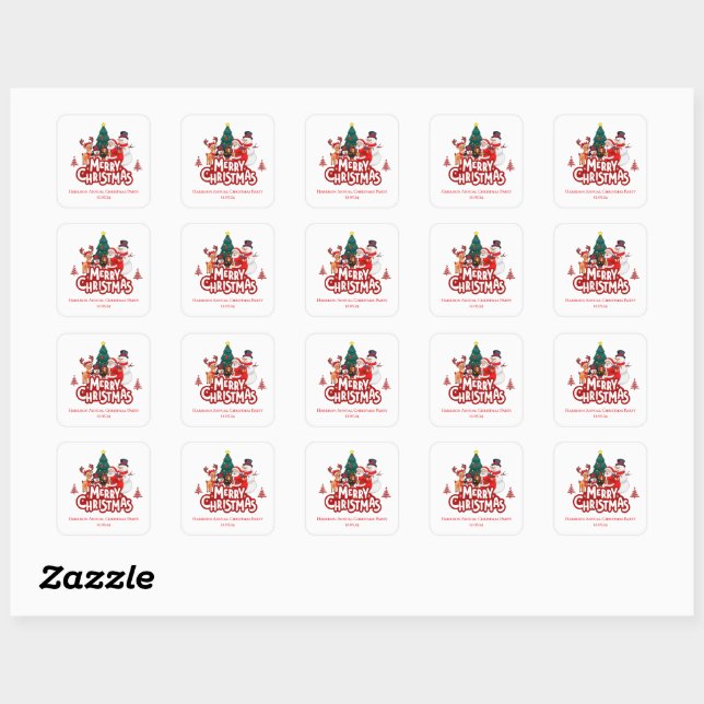 Sticker Carré Joyeux Noël simple et rouge (Feuille)