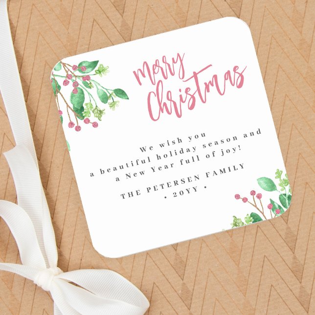 Sticker Carré Joyeux Noël simple nom de famille moderne (Créateur téléchargé)