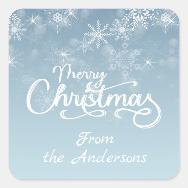 Sticker Carré Joyeux Noël Snowflakes Blue Grey Holiday (Devant)
